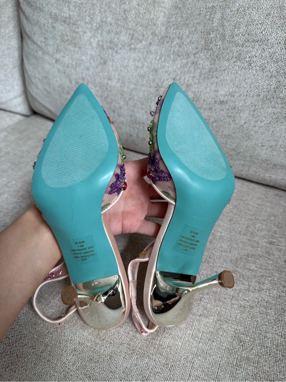 NEW Betsey Johnson Velma Jeweled Mesh Slingback Pumps Nude Floral Beaded US 7.5 - Picture 8 of 16
